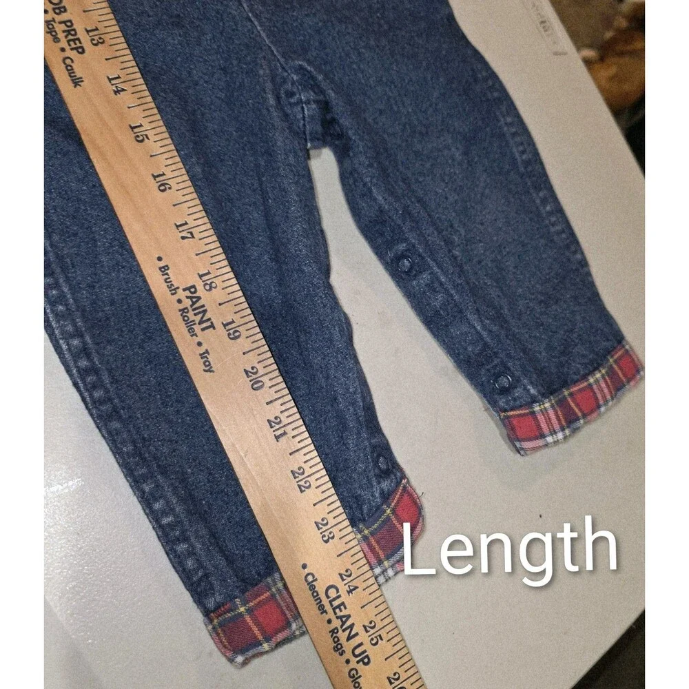 OSHKOSH B’GOSH Sz 18m USA Vintage 2015 Logo Denim Overalls & Red Flannel Shirt